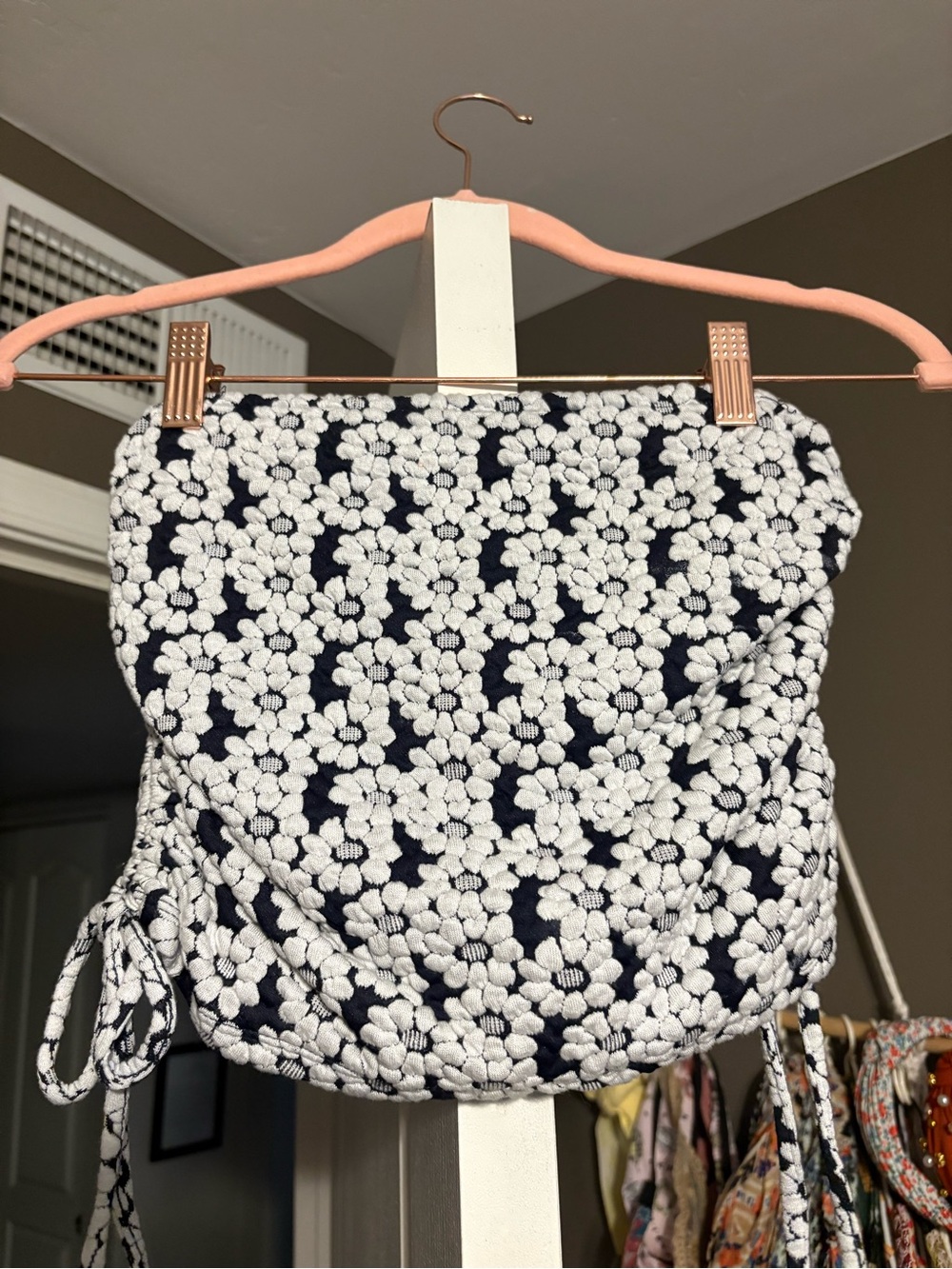Buckle Black and White Floral Crochet Strapless Crop Top